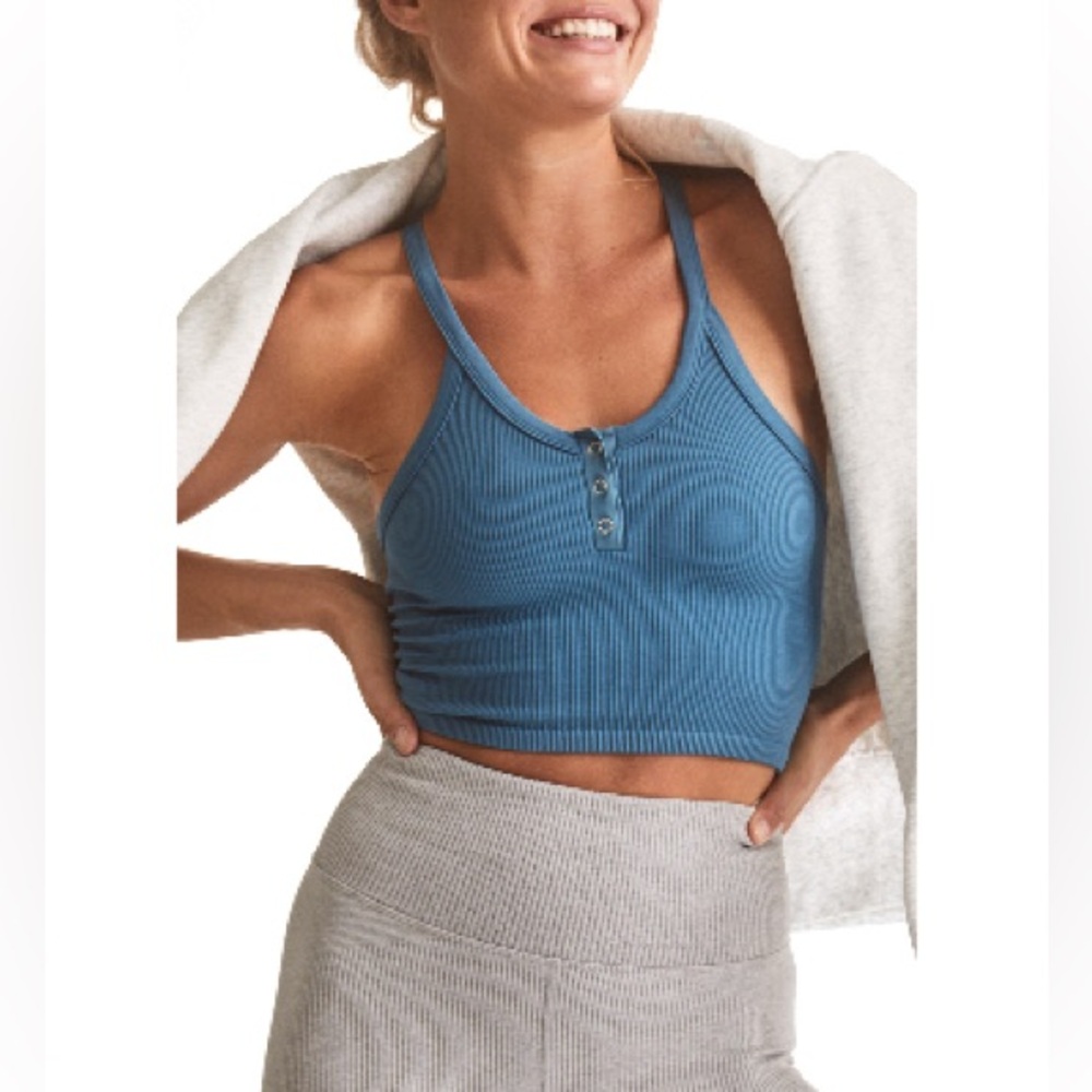 FP Movement by Free People Teal Blue Ribbed Racerback Crop Tank